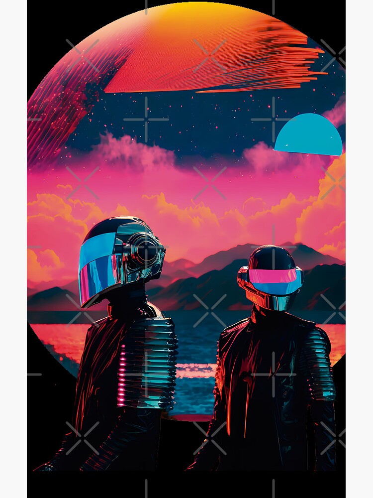 Daft Punk In Vaporwave Universe Shower Curtain - Image 2