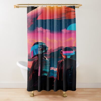 Daft Punk In Vaporwave Universe Shower Curtain